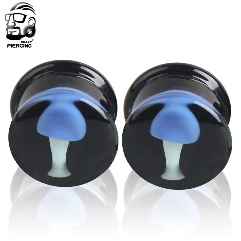 1 Pair Glass Ear Plug Tunnel Ear Stretcher Expander Body Jewelry Fashion Blue Jellyfish Logo Glass Earrings Jewelry