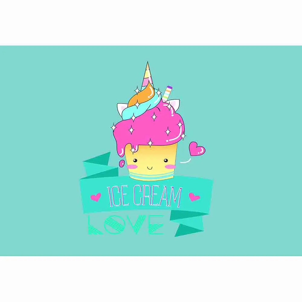 Funnytree new photographic background unicorn ice cream love summer ribbon heart green children cute cartoon fantasy backdrops