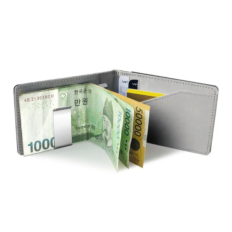 New Fashion Men\'s Leather Money Clips Wallet Multifunctional Thin Man Card Purses Women Metal Clamp For Money Cash Holder