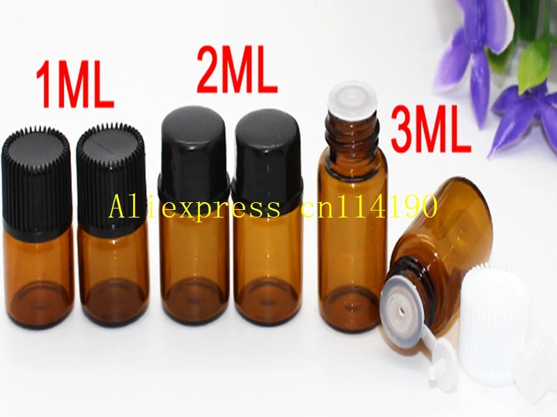 

100pcs/lot Free Shipping 1ml 2ml 3ml 5ML Small Essential Oil Bottle amber Mini Glass Bottle 1CC brown Sample Vial