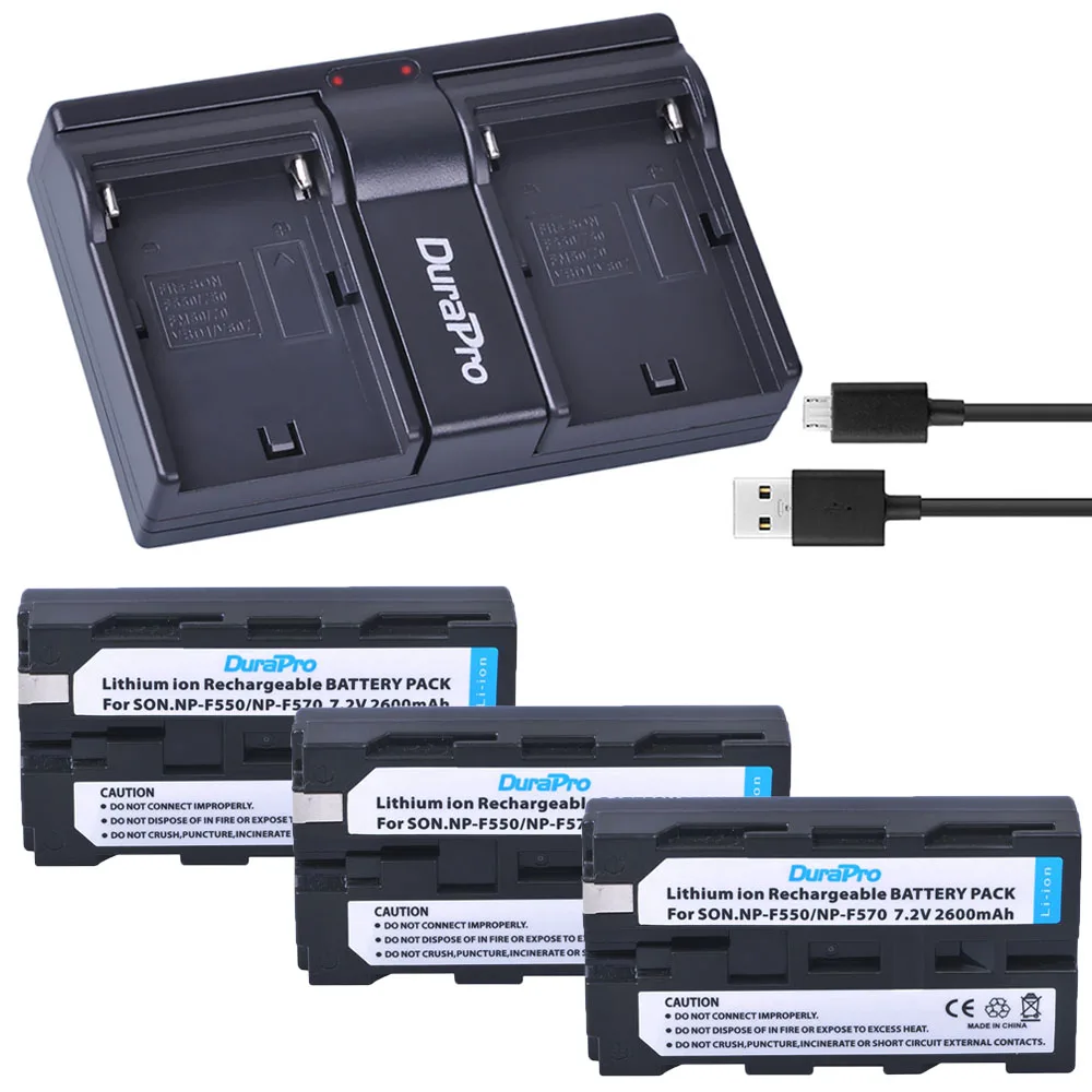 

3pc NP-F550 NP-F570 NP F550 F570 Replacement Li-ion Battery + USB Dual Charger for Sony CCD-SC55 CCD-TRV81 DCR-TRV210 MVC-FD81