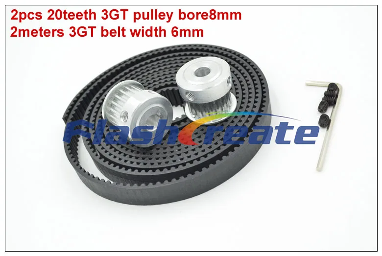 

2pcs 20 Teeth 3GT Pulley Bore 5/6.35/8mm + 2meters 3GT Rubber Synchronous Belt Width 6mm 20Teeth 20T GT3 Timing Belt Pulley