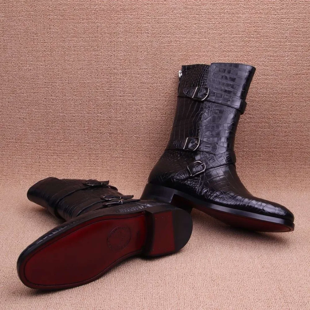 Newly Genuine real crocodile belly skin men high boots fashion shoe top quality crocodile skin men shoe real skin shoe base