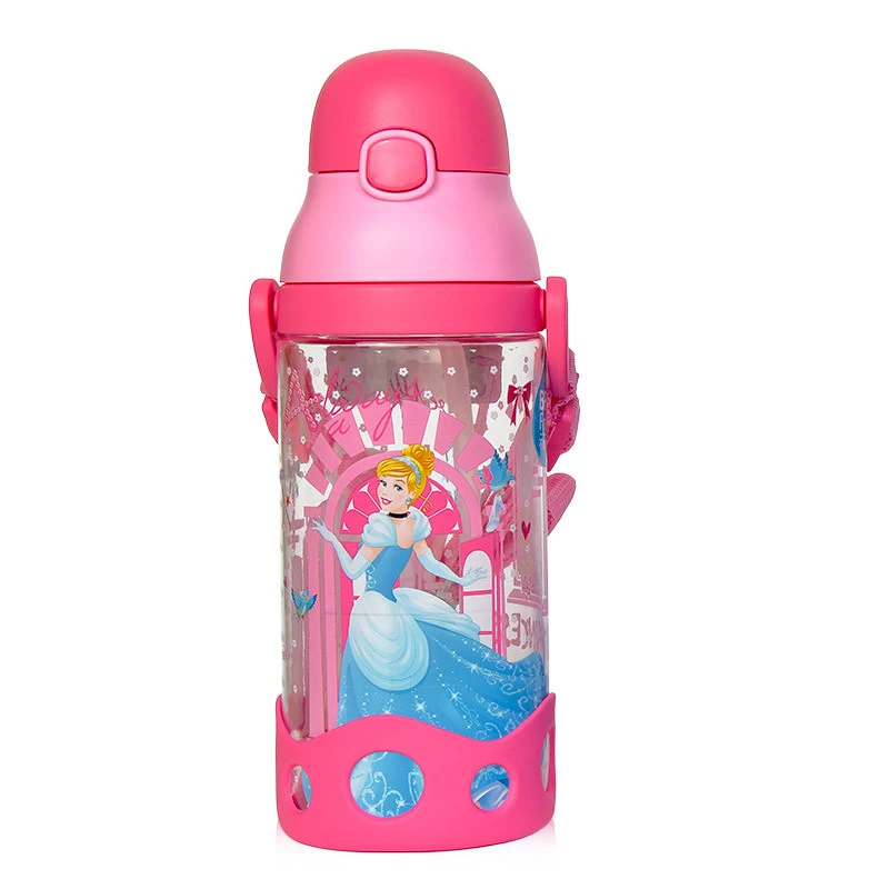 Disney children press the cup handle baby with straw leak-proof plastic cup flip student resistance to falling kettle