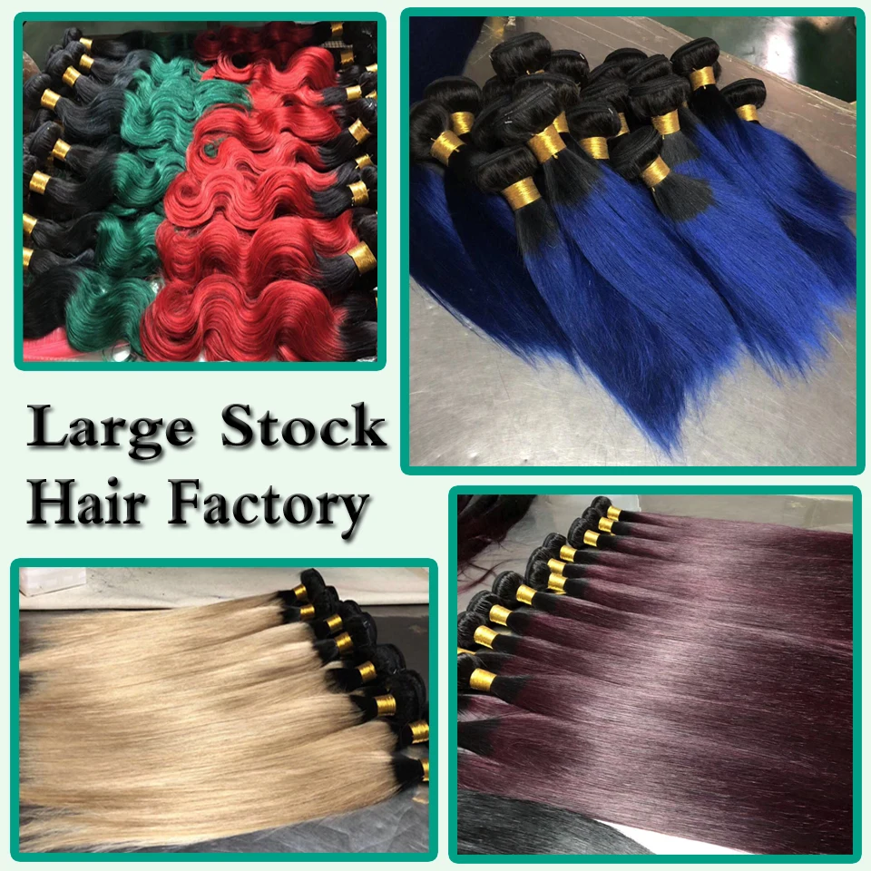 28 Inch 1b Blauw Turquoise Paars Roze Rechte Bundels Sexay Braziliaanse Rechte Ombre Menselijk Haar Weave 2 Tone Oranje Grijs Haar