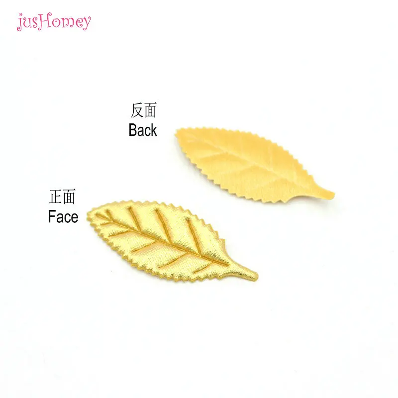 200PCS Metallic Gold Soft Fabric Tree Leaf Appliques Single-sided Embossed Laurel Leaves for Home Garlands,Wreath, Party Decor