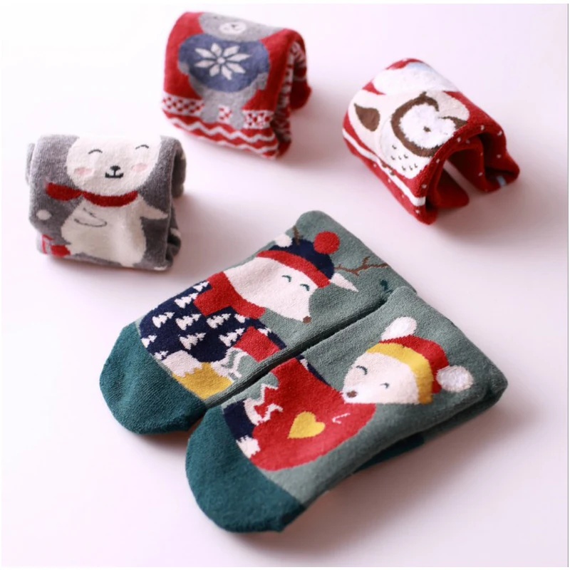 Women Warm Cotton Socks Lovely Animal Pattern Autumn Winter Cartoon Christmas Gifts Thick Adult Mid-calf New Christmas Socks