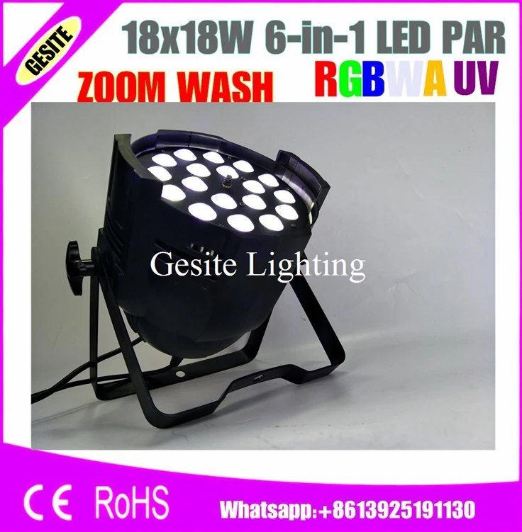 Luz Par Led RGBWA UV 6 en 1 para interiores, 18x18W, DMX 7/11 canales, Tianxin, Taiwán, Led CE ROHS, 4 pantallas digitales, 6 unids/lote