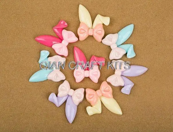 

200pcs medium Kawaii Rabbit Bunny Ear Bow tie cabochon decoden resin deco embellishment Scrapbook 24mm