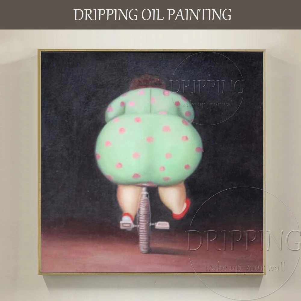 Gifted Artist Hand-painted High Quality Fat Ass Woman Oil Painting on Canvas Funny Woman with Big Ass Cycling Oil Painting