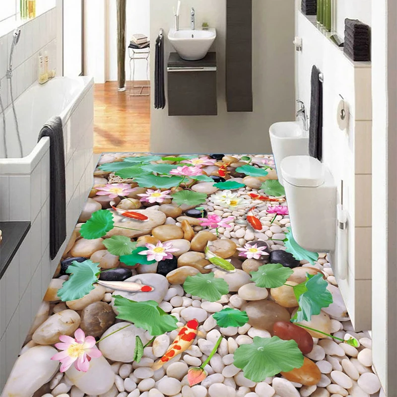 

Chinese Style Lotus Flower 3D Landscape Flooring Tiles Mural Wallpaper Bathroom Bedroom PVC Waterproof Vinyl Floor Stickers