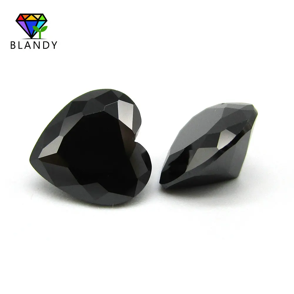 Size 3x3~12x12mm Heart Shape Machine Cut Loose Black Color Glass Beads Synthetic Gems Stone For DIY Jewelry Making