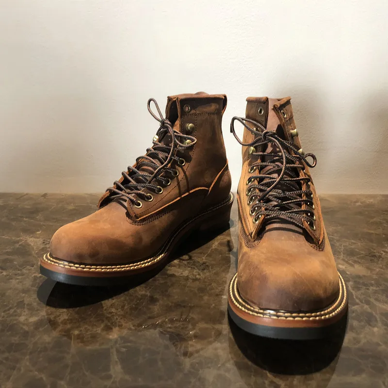 Bota de plataforma de couro genuíno para homens e mulheres, laço vintage artesanal, anel preto vermelho, vestido casual, trabalho, botas de motocicleta, nova