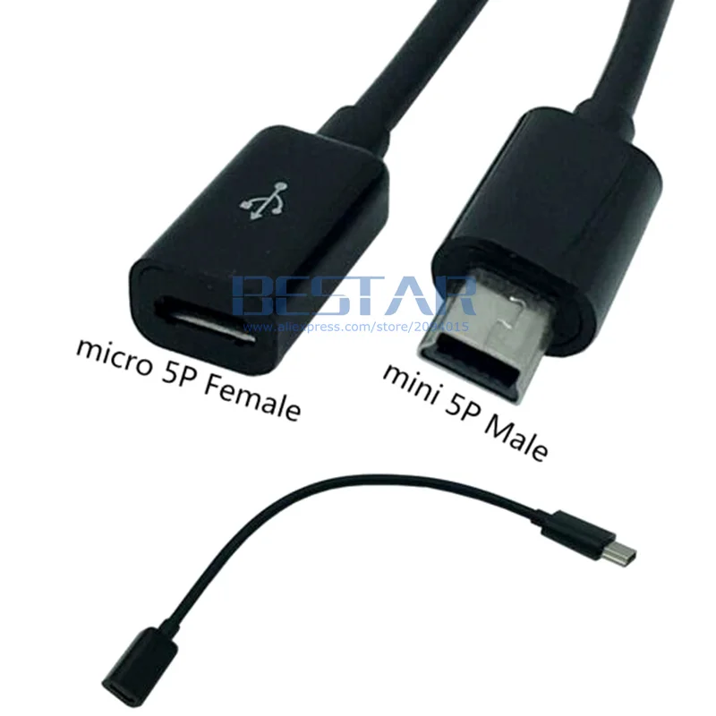10CM Trắng Đen USB 2.0 Mini USB B 5-Pin Male To Micro USB 2.0 Nữ Dữ Liệu sạc Cáp Micro-Usb Mini Usb 5pin 0.1M