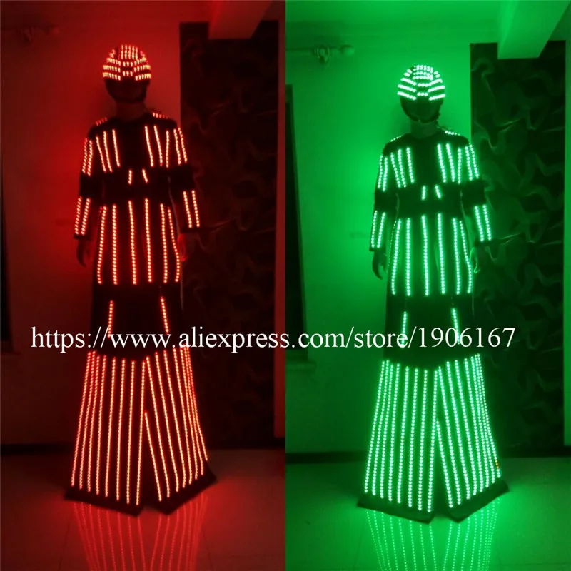 New LED Luminous Stilt Women Robot Suit With LED Helmet Growing LED Light  Kryoman Robot Stilt Costume Clothes For Women