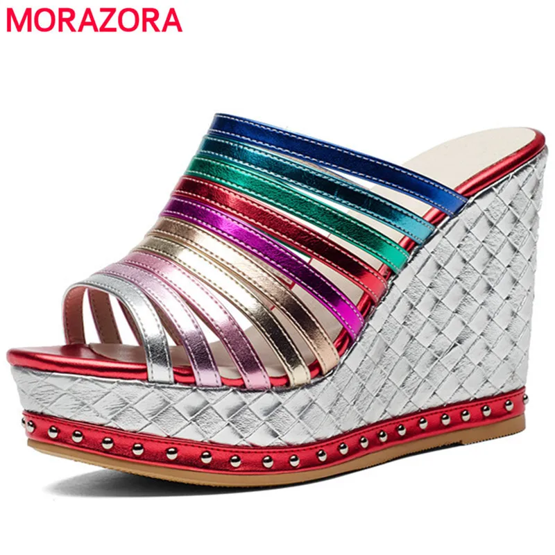 

MORAZORA Summer shoes top quality wedges spuer heels shoes woman sandals fashion inside pigskin leather shoes platform