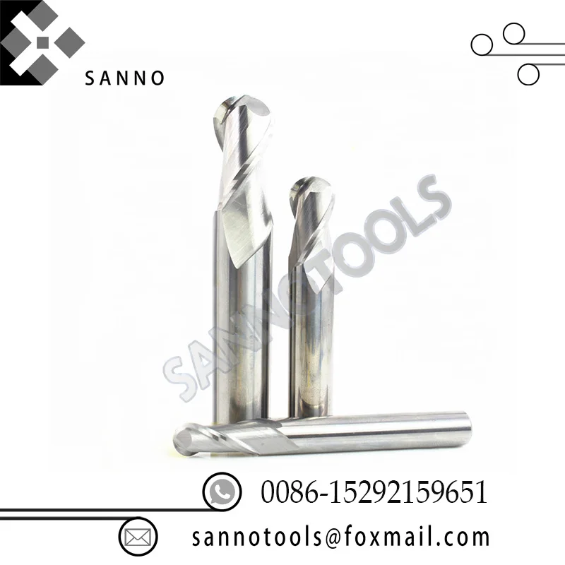 HRC 45 degree 2 Flutes Tungsten Steel Ball Nose End Mill With Long Shank CNC End Milling Cutter For Cutting Aluminum Alloys