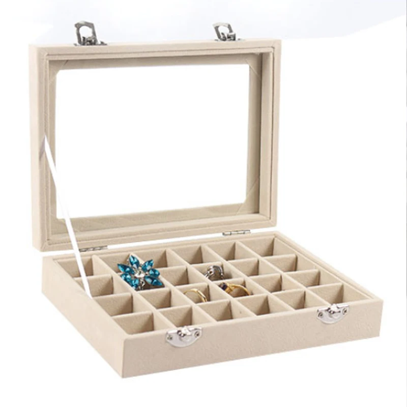Makeup Box Jewellery Organizer Storage Velvet 24 Grids Velvet Jewelry Box Rings Earrings Necklaces Pendants Bracelets
