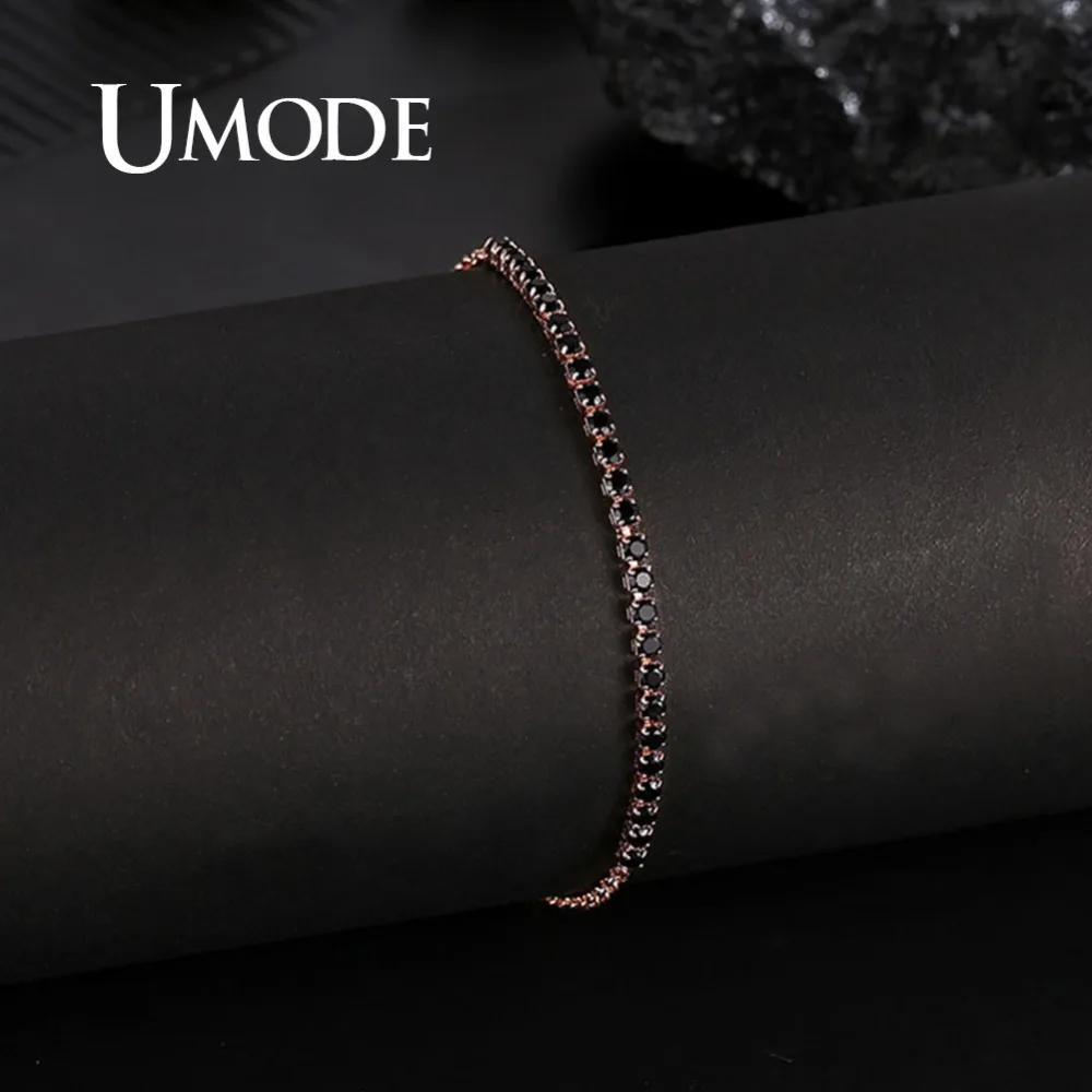 UMODE 6 Colors Fashion Womens Tennis Bracelets Zirconia Link Chain Rose Gold Color Bangles Female Trendy Girls Jewelry UB0128