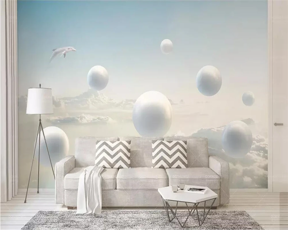 wellyu Custom wallpaper 3d photo murals dolphin blue sky white clouds surreal 3d stereo ball background wall papers home decor