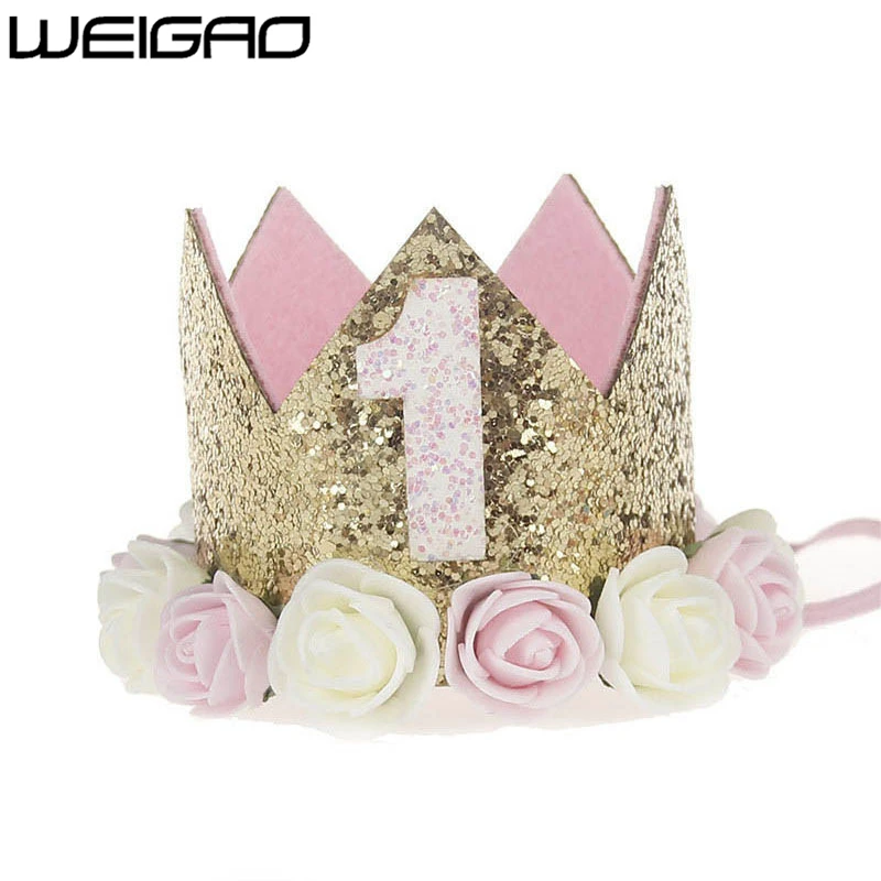 WEIGAO, 1 Uds., 1, 2, 3 gorras de cumpleaños, corona de flores, sombrero de 1er cumpleaños, diadema de cumpleaños para bebé recién nacido,