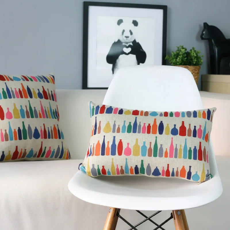 Nordic Cartoon Bottle Pillow Cover Solid Blue Cushion Home Decorative Office Sofa PillowCase