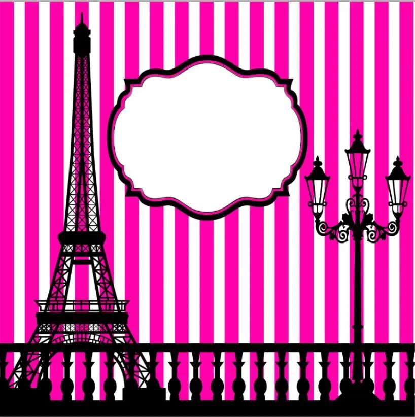 

10x10FT Pink Stripes Crown Eiffel Tower Paris Fence Custom Backdrop Photo Studio Background Vinyl 300cm x 300cm