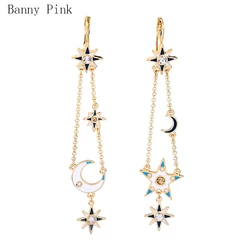 Asymmetrical Alloy Moon Star Pendant Clip Earrings For Women Vintage Alloy Statement Clip Earrings Fashion Jewelry Pendientes