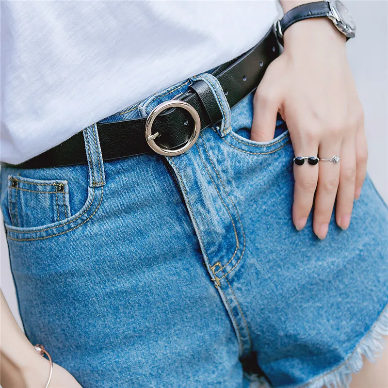 

black brown Magazine Korean simple wild strap the trend of women all-match leisure brief circle metal PU belt female pin buckle