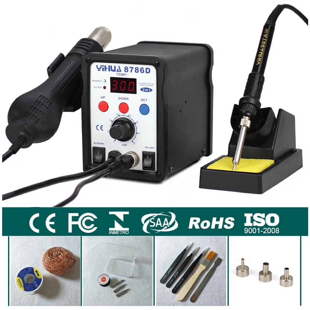 

Rework Station Digital Display Iron Soldering Stations SMD Hot Air Gun Soldering Station Welding Soldering Supplies YIHUA 8786D