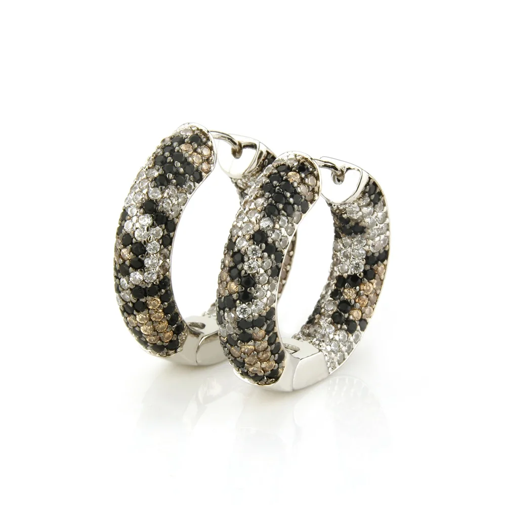 SUNSLL Copper Gold Plated Hoop Earrings, Leopard Snake Python Pattern Inlaid Colorful Zirconia Exaggerated Jewelry For Women