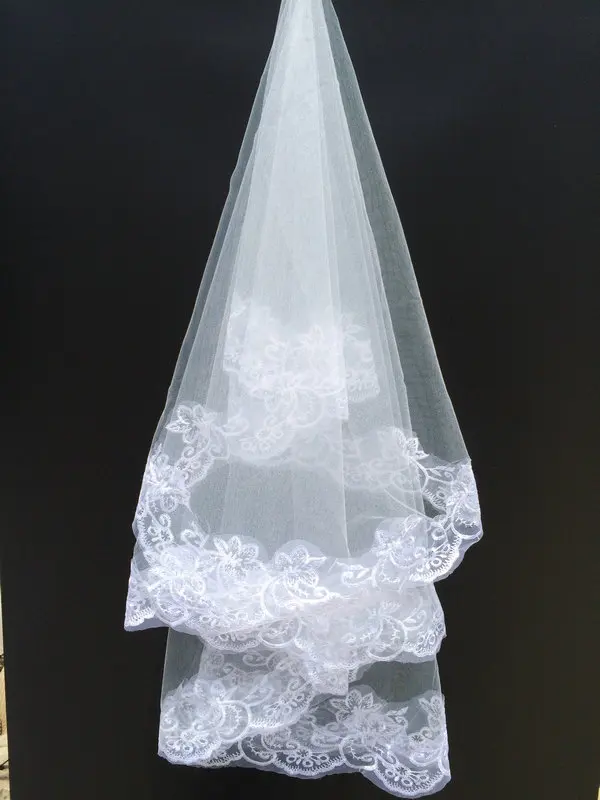 Voile Mariage White One-Layer Short Bridal Veils Lace Edge Bridal Bride Hot Sale Wedding Accessories Veil 2021