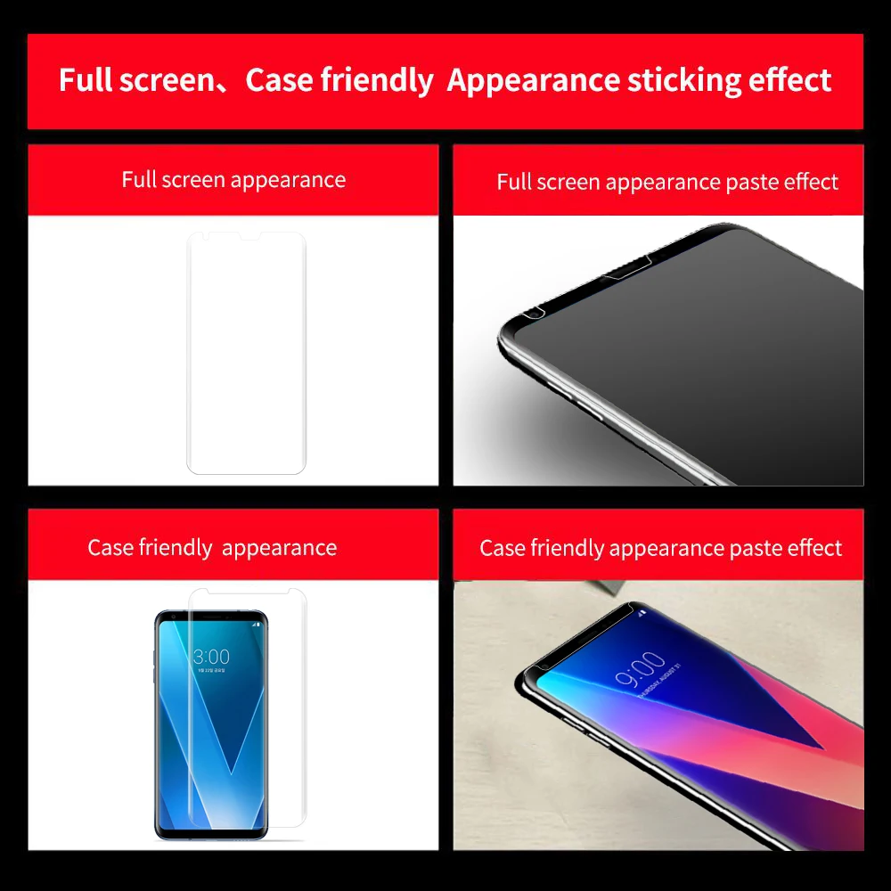 Lg v30 plus用強化ガラスフィルム,3dフルスクリーンカバレッジ,液体uvライト,3dガラス保護フィルム