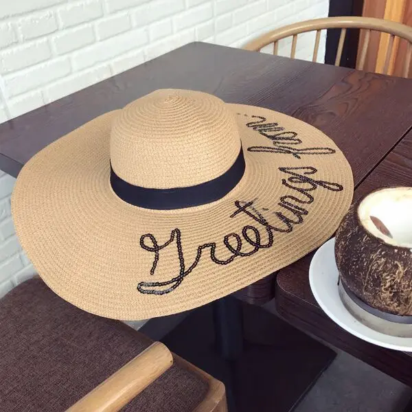 2018 Summer Large Brim Sun Hats For Women Fashion Sequins Letter do not disturb Embroidery Folded Floppy Hat Bohemia Beach Cap