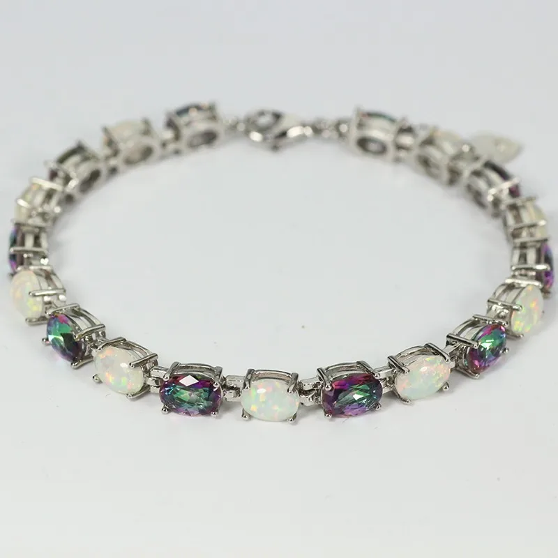 JLB-052  Trendy Precious Fire Opal Gem & Purple Crystal  Bracelets for Women Elegant Jewelry Best Gift for Lovers