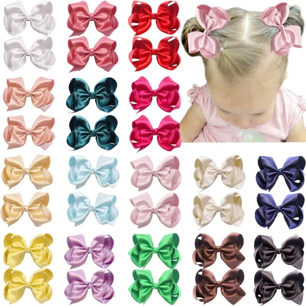 32PCS 4.5 Inch Hair Bows Clips Premium Glitter Silky Ribbon Boutique Hair Bow Alligator Clips For Girls Teens Toddlers Kids