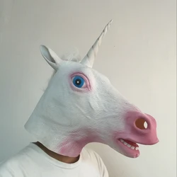 Realistic Unicorn Head Mask Horse Adult Full Face White Latex Masks Halloween Masquerade Party Cosplay Fancy Costume Props