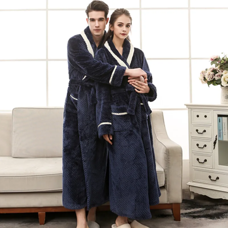 

On Sale Lovers Thick Warm Winter Bathrobe Men Soft as Silk Extra Long Kimono Bath Robe Male Dressing Gown for Mens Flannel Robes