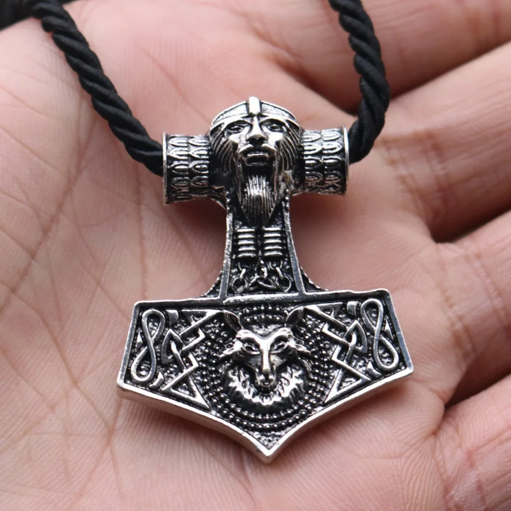 Viking Wolf Raven Amulets Trinity Talismans Slavic Odin Axe Pendant Necklace Double-sided Rune Norse Vikings Jewelry Men Gifts