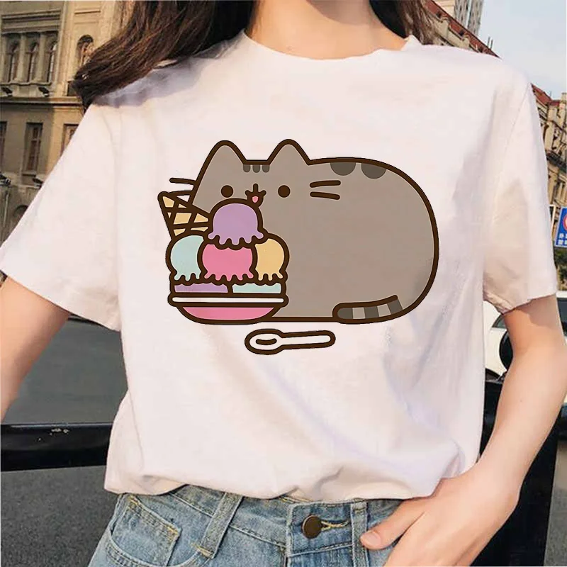Pusheen Cat T Shirts T-shirt Harajuku Graphic Top Women Tshirt clothes Ullzang Female Cute Kawaii Korean Cartoon Tees Funny 90s