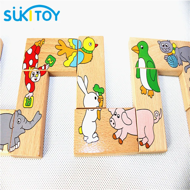 SUKIToy 15ชิ้นสัตว์Dominoปริศนาเด็กนุ่มMontessoriปริศนาไม้ของเล่นชุดของขวัญที่มีคุณภาพสูงสำหรับทารก16เซนติเมตร* 3เซนติเมตร* 1เซนติเมตร