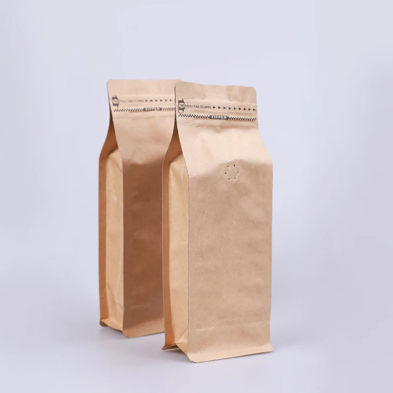 50pcs wholesale 1 pound volume kraft paper ziplock bag straight shape coffee beans packaging bag eight side seal with valve