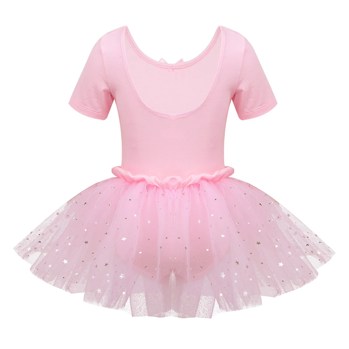Cute Girls U-shaped Back Shiny Stars Sequins Mesh Ballet Dance Gymnastics Leotard Tulle Tutu Dress for Kids Dancer Perfprmance image 3