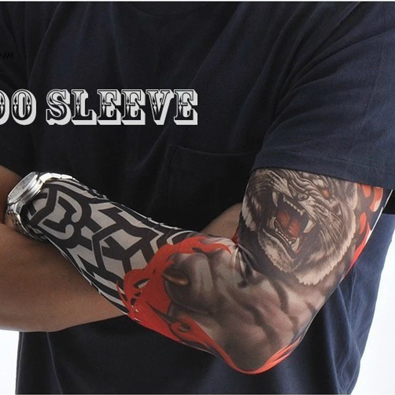 5 pcs Men Long Summer Tattoo Sleeves elastic temporary tattoo sleeve Armguard Sun Protection Cover Outdoor Driving Ice Silk Arm