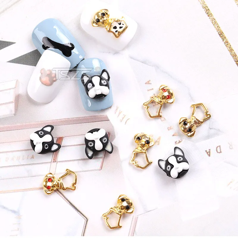 TSZS Fashion 10pcs/lot INS Cute Dog Head Shape Nail Art Charms Jewelry Alloy Nails Rhinestone Home For DIY Decoration