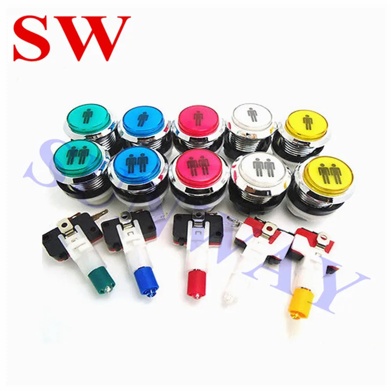 

8pcs CHROME Plated illuminated 12v LED Arcade Start Push Button with microswitch Player 1,2 LOGO/1P or 2P button