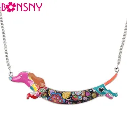 Bonsny Statement Metal Alloy Enamel Animal Pets Dachshund Dog Choker Necklace Chain Collar Pendant Fashion New Jewelry For Women