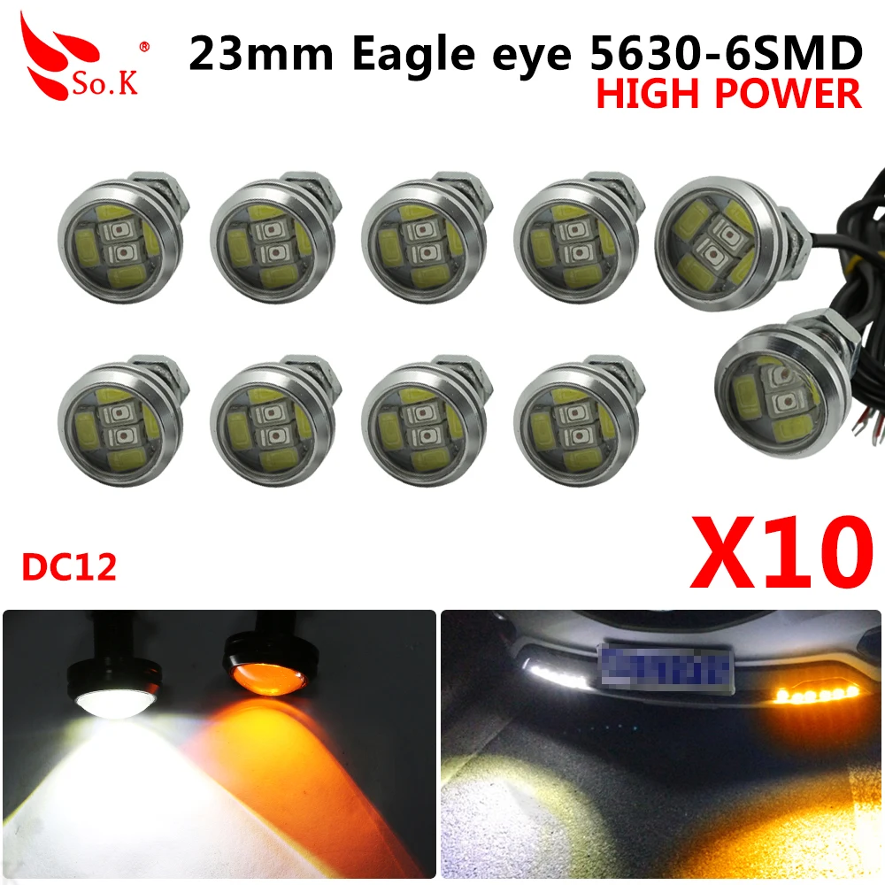 

10 шт. 23 мм Eagle Eye 5630 6 SMD СВЕТОДИОДНЫЙ ные дневные ходовые огни 12 в дневные ходовые огни белый желтый переключаемый водонепроницаемый автомобильный противотуманный фонарь для парковки