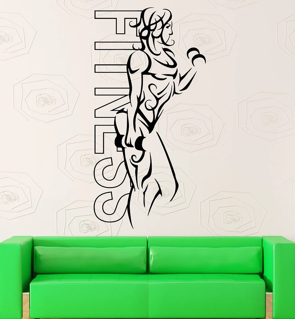 Wall Stickers Vinyl Fitness Girl Woman Iron Sport Yoga Health Living Wall Decal Home Gym Decoration New Arrivals D213