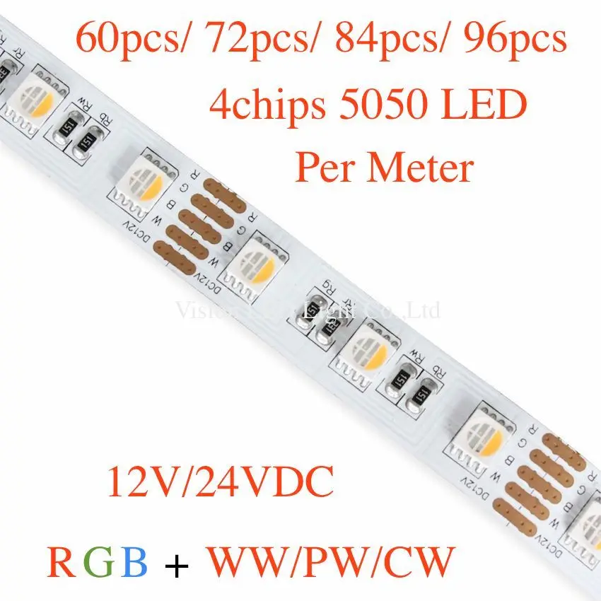 

5M a Roll/a Lot, RGBW LED Strip, 60/72/84/96pcs 4chip SMD5050 Per Meter, 12V/24V, WW:2800-3200K PW:4000-4500K CW:6000-6500K